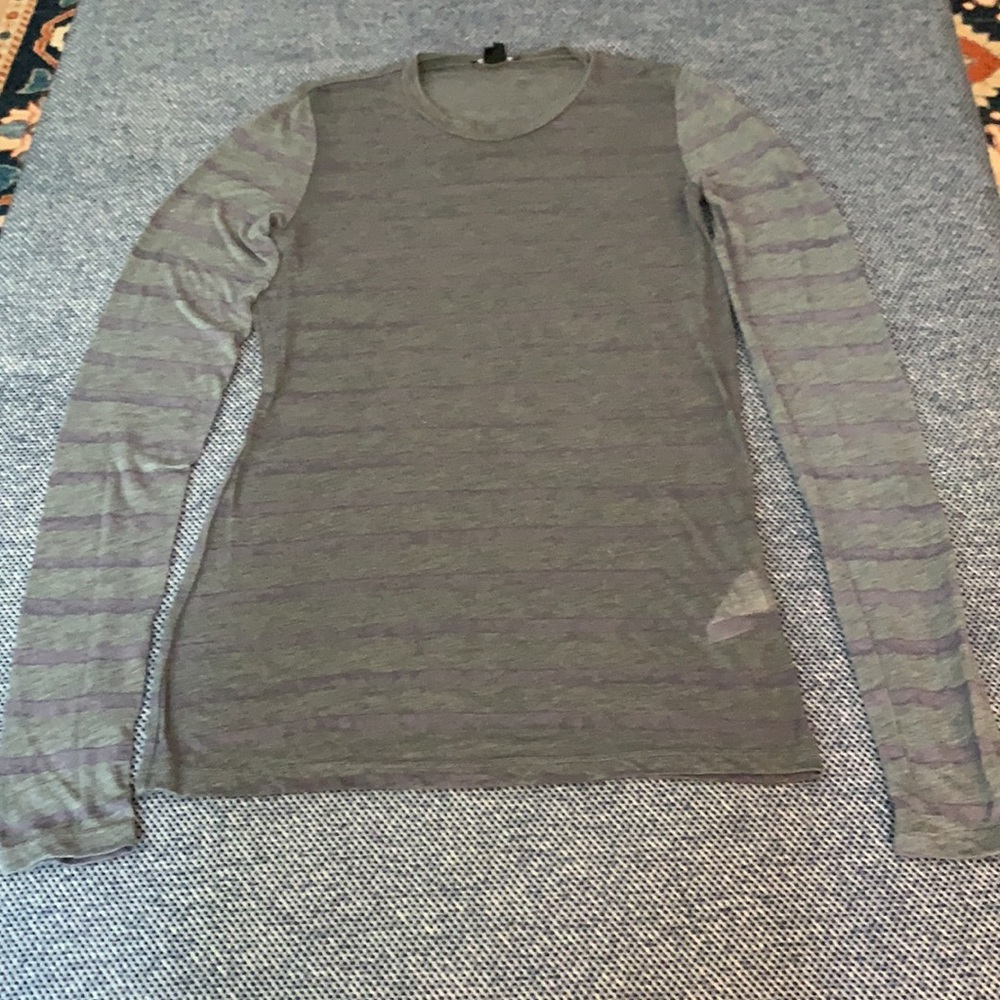 Theory Striped Green/Violet Long Sleeve Tee S/P